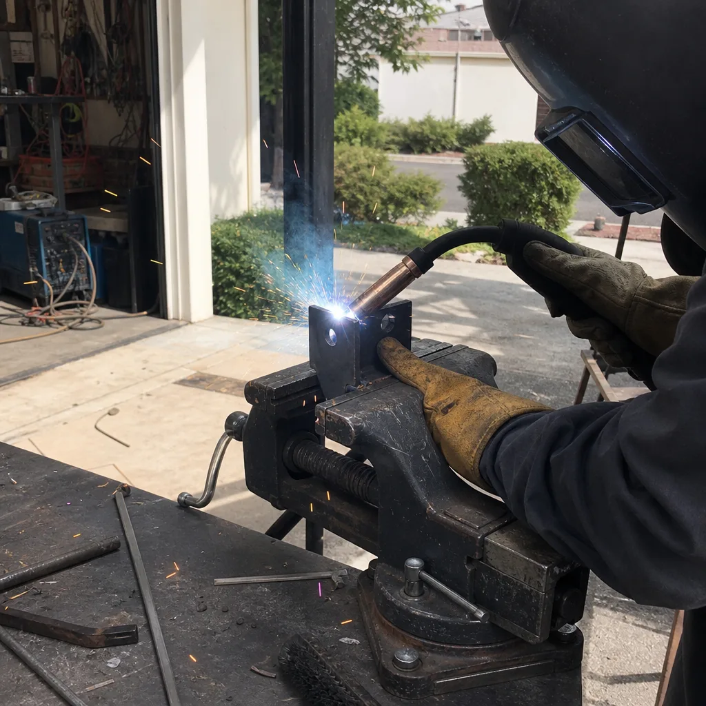 Professional welder performing gate parts fabrication and metal welding repair nationwide